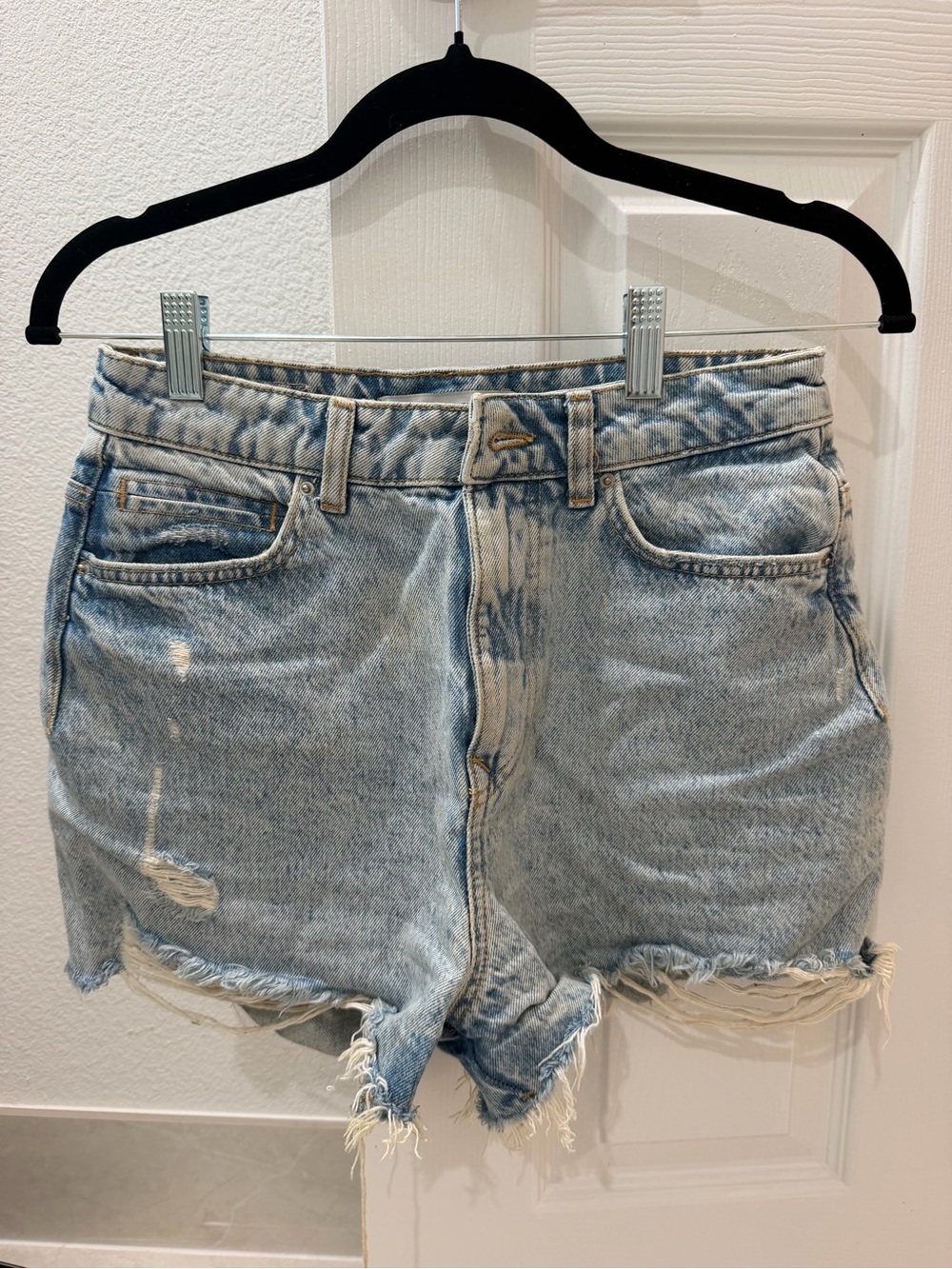 Zara Light Blue Distressed Denim Jean Shorts